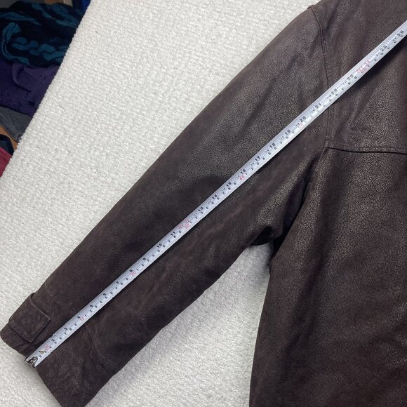 Nickelson Leather Men Sz M Aviator Leather Brown Jacket Sherpa Fleece Lined Read - Picture 10 of 16